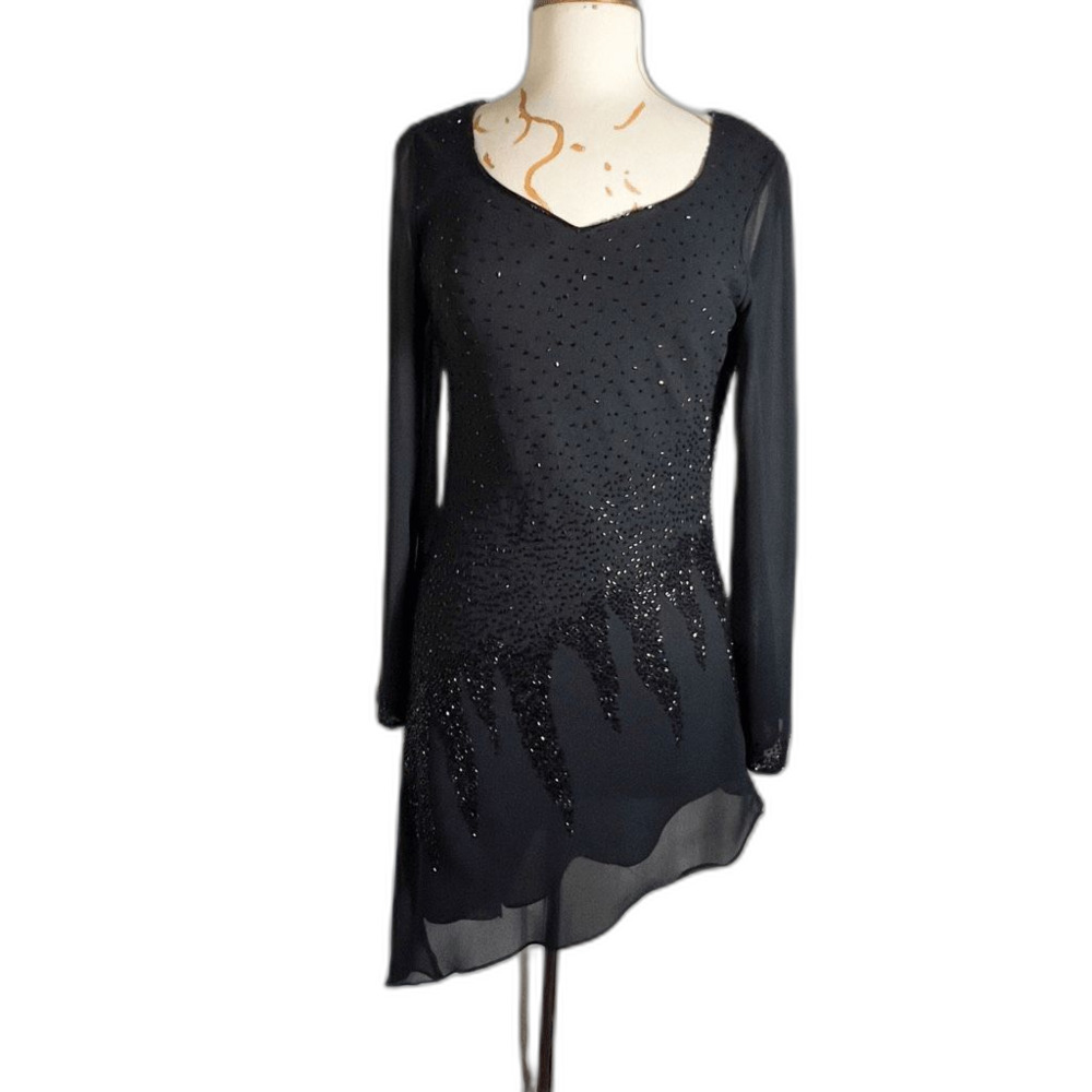 J Kara Dress Size M Modern Asymmetrical Black Beaded Mob Wife Glam Cocktail Hour